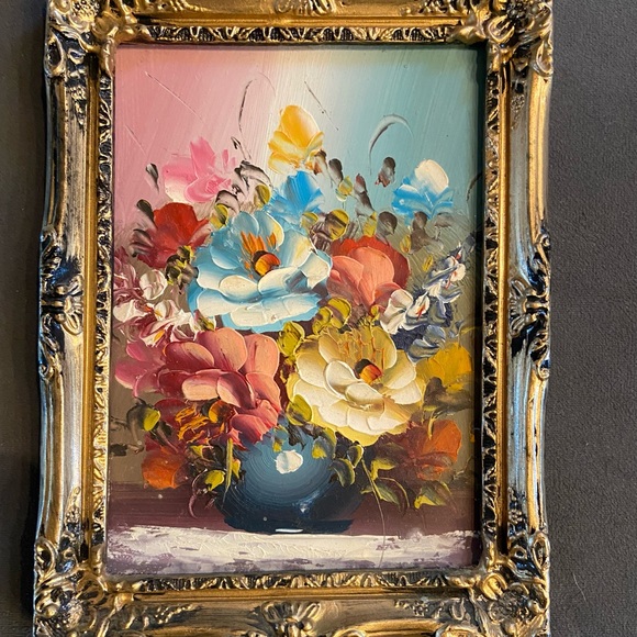 Vintage original oil painting on board floral
